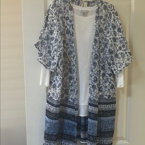 Blue & White Floral Boho Kimono Duster